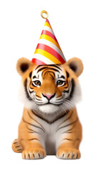 Poster - PNG Tiger wearing party hat mammal animal cute.