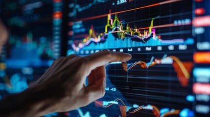 Aufkleber - A hand is pointing at a graph on a computer screen