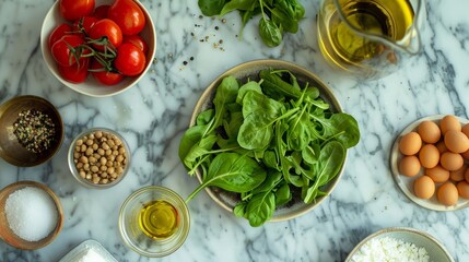 Fresh Ingredients for a Healthy Salad Displayed on Elegant Marble Countertop