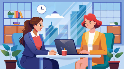 Wall Mural - business-woman-meeting-new-project-to-coworker-in