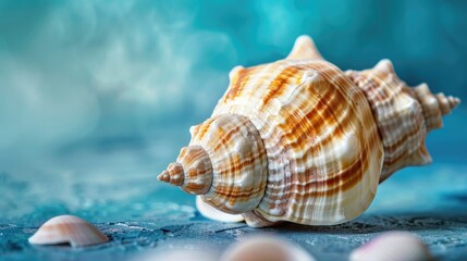 Wall Mural - Attractive seashell against a blue backdrop