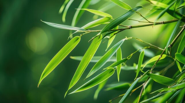 Close-up of bamboo leaves with a seamless green background