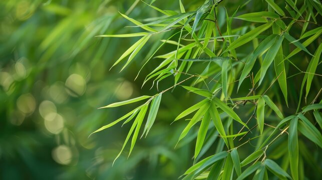 Close-up of bamboo leaves with a seamless green background