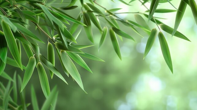 Close-up of bamboo leaves with a seamless green background