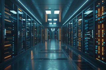 Poster - Server room image generated by AI. In today's business world, servers have become an essential asset