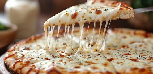 Canvas Print - A Slice of Cheesy Pizza With Stretchy Mozzarella