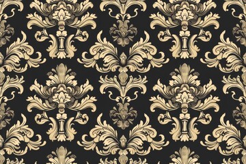 Wall Mural - Ornamental Damask Pattern in Gold and Black