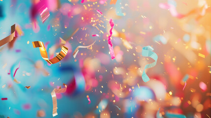 Colorful Confetti and Streamers in Festive Celebration Background, New Year's concept, winter concept