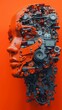 © chakrapong - Mechanical face on orange canvas advertises AI newsletter with MODE's Sherwin Williams color scheme.