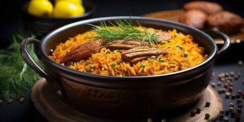 Wall Mural - Delicious Jollof Rice A Popular West African Dish. Concept West African Cuisine, Jollof Rice, Delicious Dishes, African Recipes, Popular Food