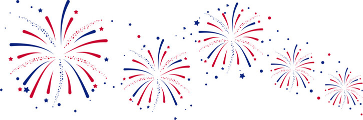 Wall Mural -  Fireworks Fourth of July .Set of  fireworks with  a red and blue stars and sparks . United states of america independence day fireworks. Red, blue fireworks for 4th of July .