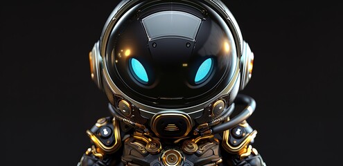 Wall Mural - Illustration of a blue-eyed robot on a black background