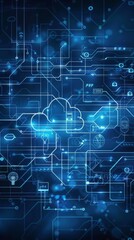 Poster - Blueprint-style flowchart representing cloud data migration, servers, storage, and network components connected by directional arrows