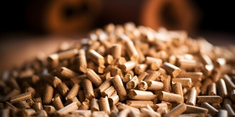 Wall Mural - Organic Biomass Pellets Efficient Heating for Boilers and Fireplaces. Concept Biomass Pellets, Efficient Heating, Boilers, Fireplaces, Organic Heating