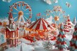 © nik_yurginson - Paper Winter Carnival With Ferris Wheel and Carousel