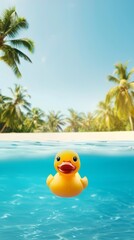 Wall Mural - Tropical poolside relaxation with floating rubber duck