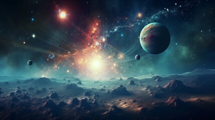 universe scene with planets, stars and galaxies in outer space showing the beauty of space explorati