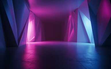 Poster - A violet interior of the future. Night view in 3D.