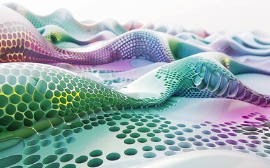 Poster - White smooth objects and colored glass lines outline an abstract dynamic interior. 3D rendering and illustration