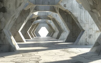 Poster - 3D illustration and rendering of abstract interior of glass and concrete.