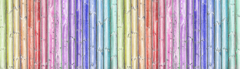 Poster - Palissade de bois couleurs arc-en-ciel 