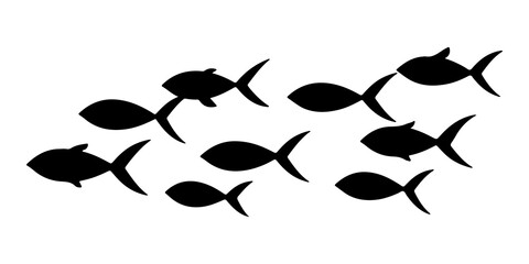 Poster - PNG  Flock of fish silhouette animal white background.