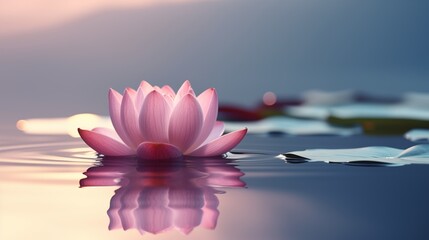 Wall Mural - Zen lotus flower on water, meditation and spirituality concept.