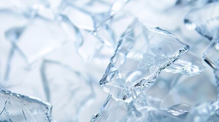 Poster - Close-up of cracked ice, gentle natural light, jagged and fragmented with clear shards. 