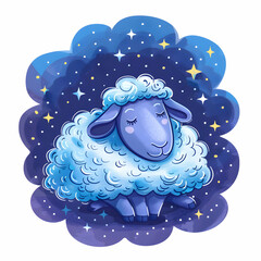 Eid Al Adha Sheep and Starry Sky 3D Flat Icon with Celestial and Sacrificial Theme in Doodle Line Cartoon Style