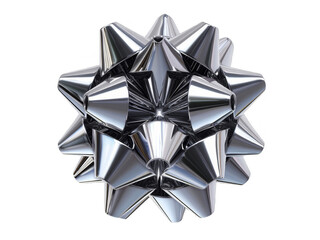 Poster - A shiny, metallic silver gift bow with intricate folds and sharp edges on transparent png background, symbolizing celebration, presents, and festive decoration.