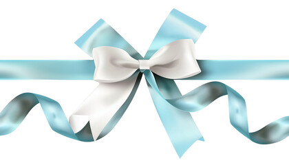 Wall Mural - Elegant light blue and white ribbon bow on transparent png background , perfect for gift wrapping, celebrations, weddings, and decorations, conveying sophistication and festive cheer.