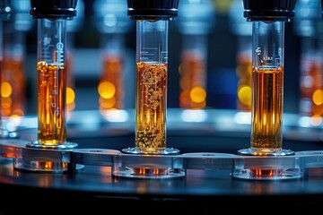 Closeup of a crude oil sample under laboratory examination, detailed and precise scientific study