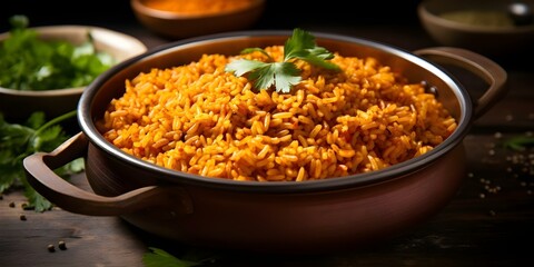 Wall Mural - Popular West African Dish Jollof Rice, a Flavorful Staple. Concept African Cuisine, Food Festivals, Culinary Traditions, Flavorful Recipes