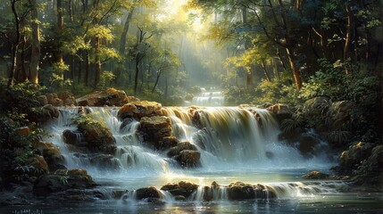 Sticker - Tranquil Forest Waterfall