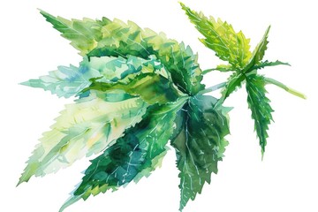 Wall Mural - Fresh Nettle Herb Watercolor Illustration for Herbal Medicine and Healthy Living