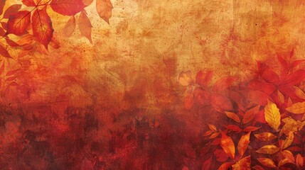 Wall Mural - Grunge background design with textured autumn leaves and warm tones