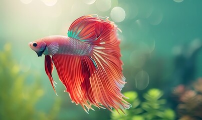 Wall Mural - Dancing Elegance Halfmoon Betta Fish in Mesmerizing Movement