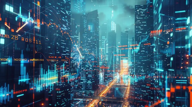 futuristic financial district with advanced trading algorithms and AI investment advisors AI generated