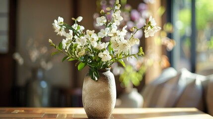 Wall Mural - Vase of pretty flowers as part of room decor on table