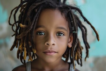 Canvas Print - Closeup of a child with beautiful dreadlocks and captivating eyes