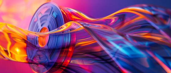 Wall Mural - Futuristic Fusion Digital Film Reel Abstract Artwork with Vibrant Colors and 3D Effects