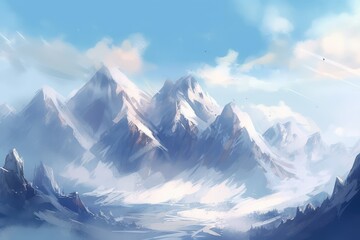 Canvas Print - Serene Snow-Capped Mountain Range