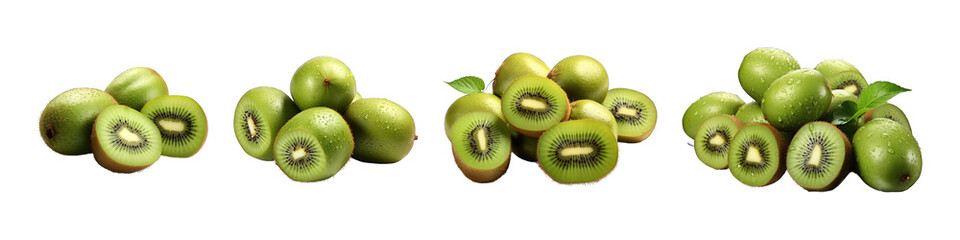 Wall Mural - Collection of Kiwi fruit isolated on transparent background PNG cutout set