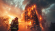 © Katerina Bond - Firefighters extinguish a burning high-rise building, an apartment building.