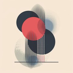 Aufkleber - An abstract artwork featuring overlapping circles and lines in red, black, and beige, creating a dynamic and modern geometric design.
