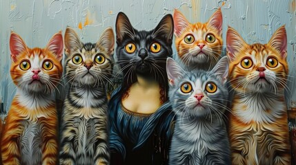 Naklejka na meble Humorous and artistic cats: playful illustrations capturing the funny side of felines with creative twists.