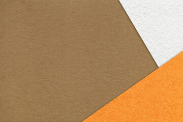 Wall Mural - Texture of craft brown color paper background with white and orange border. Vintage abstract umber cardboard.