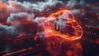 © Aleena - glowing cloud with a padlock icon on a dark background with abstract digital lines and clouds. Digital data protection concept, cyber security technology