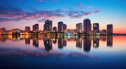 Wall Mural - Stunning Cityscape Reflection at Sunset