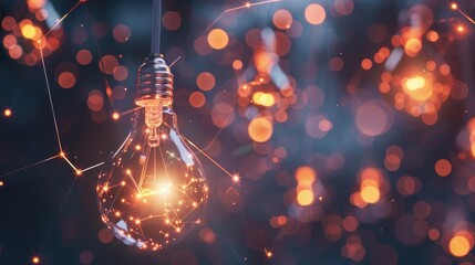 Poster - Bright light bulbs connected in a web, lighting up a dark space and symbolizing the synergy of creativity and business growth.